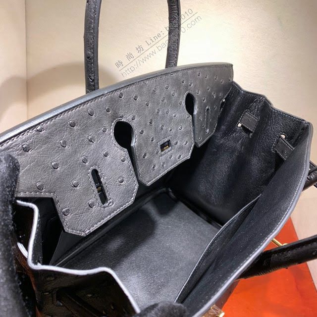 Hermes女包 愛馬仕Birkin30cm Hermes鉑金包 Ostrich鴕鳥皮 全手縫蠟線 19 Mousse慕斯灰  am1902